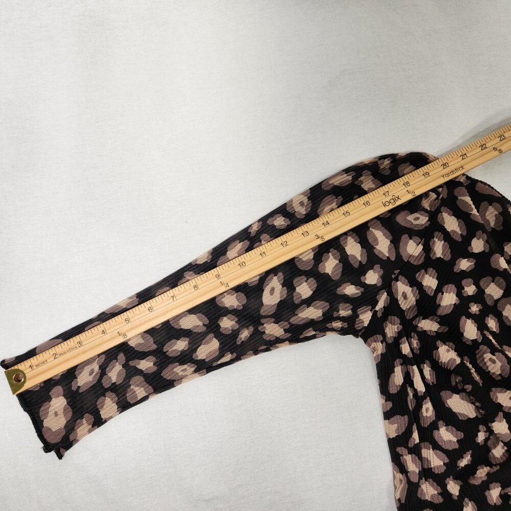 W5 Sheer Grunge Whimsigoth Black/Tan Leopard Print 3/4 Mock Neck Top Size S NEW! - Picture 15 of 15